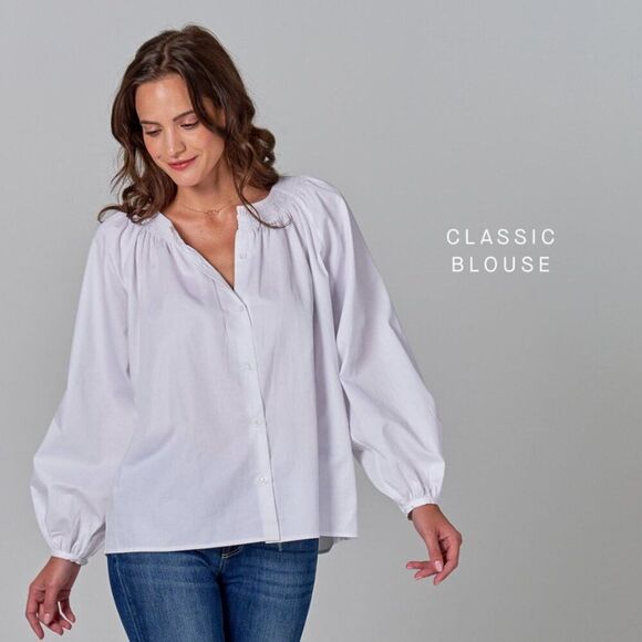 Tucker NYC Classic Blouse Tucker White in Lightweight Cotton Classic Button Down - Picture 1 of 1